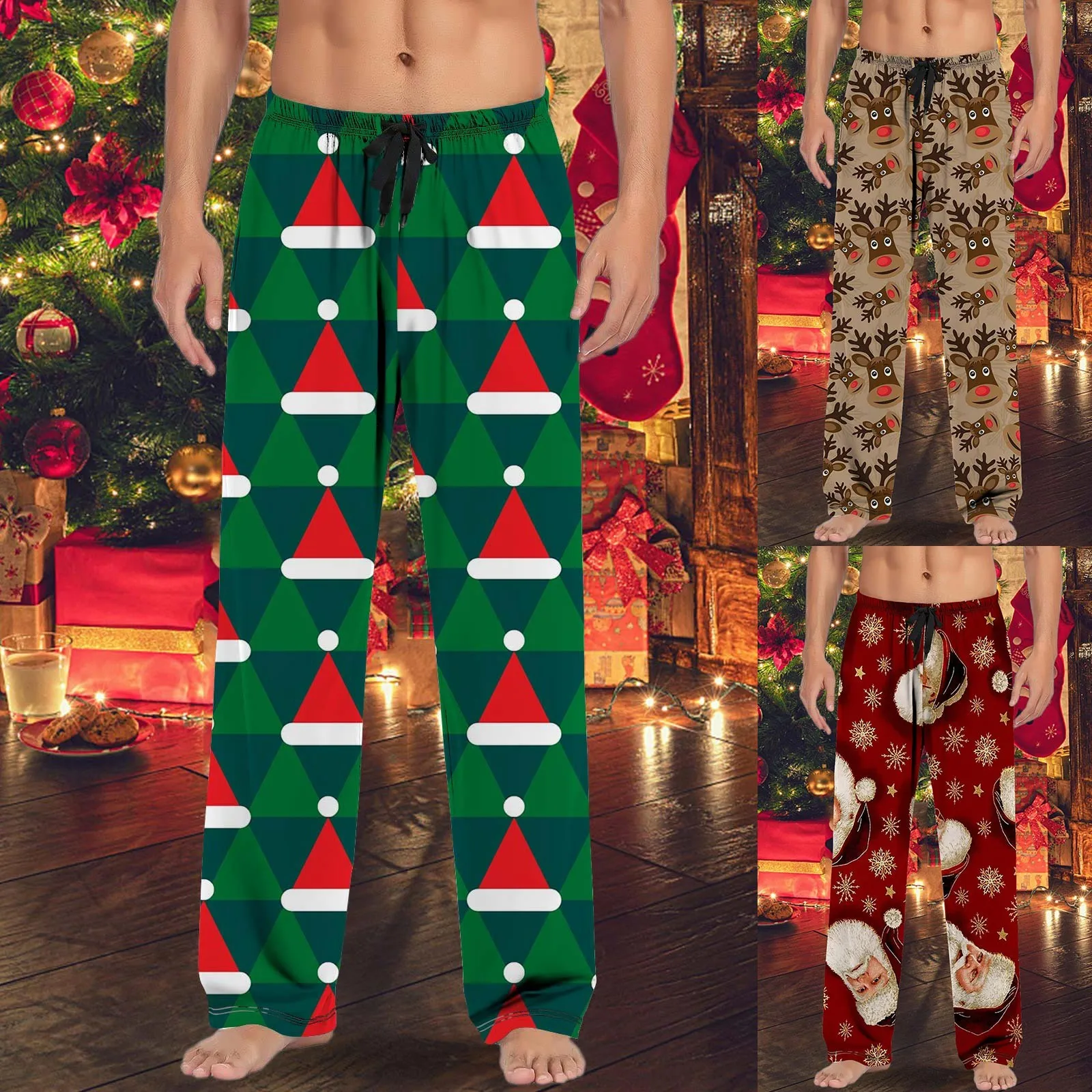 Christmas Mens Casual Pants Pajama Pants With Drawstring And Pockets Sweatpants Athletic Boy Outdoor