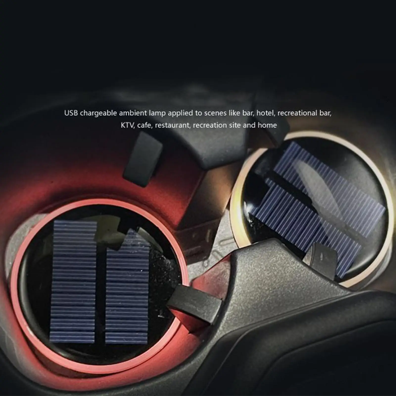 2pcs LED Car Coaster Lights Solar USB Charging 7 Color Mood Lights For Bottle Cup Vehicle Dashboard Atmosphere Lighting Travel