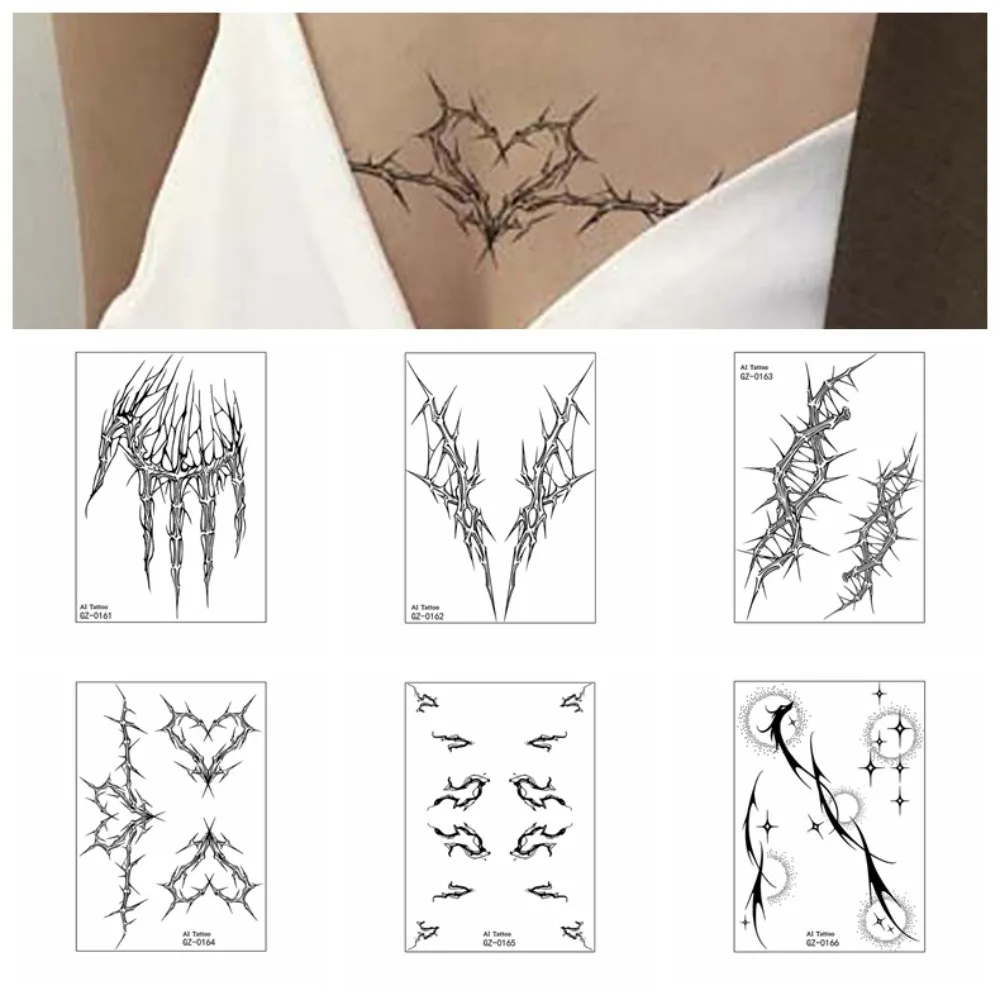 Black Stars Black Lines Tattoo Stickers Skeleton Hand Pattern Waterproof Lines Temporary Tattoos Water Transfer Printing