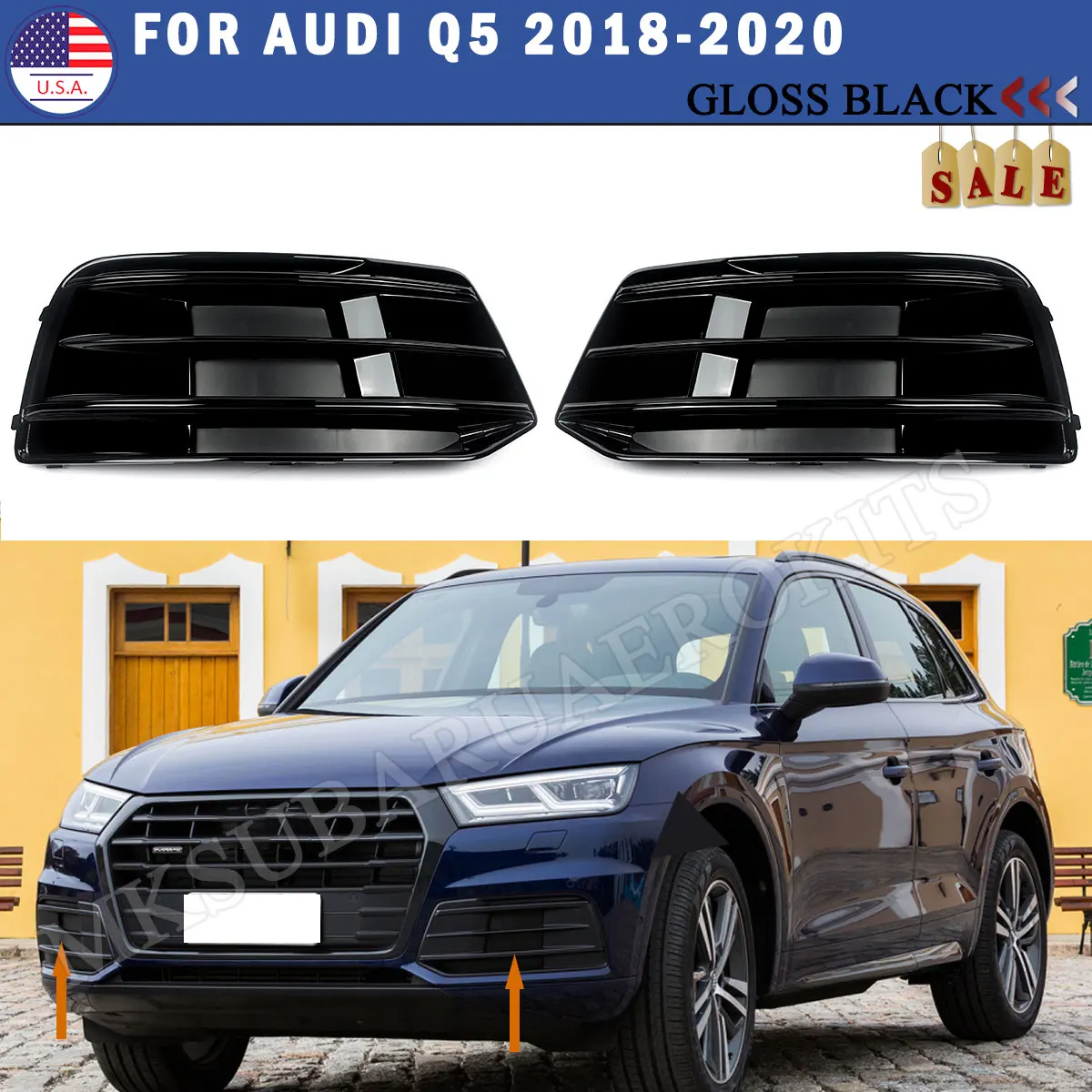 

SAIQINGSP Gloss Black For Audi Q5 2018-2020 ABS Plastic Car Accessories Tools Front Bumper Insert Lower Grill