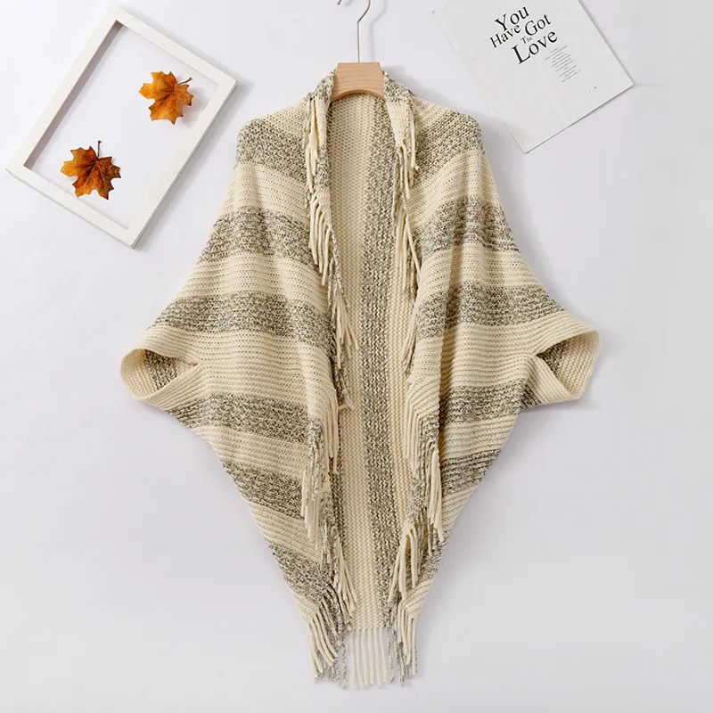 

Autumn Winter New Color Matching Cloak Irregular Tassel Design Chenille Yarn Coat Cloak Shawl Female Ponchos Capes