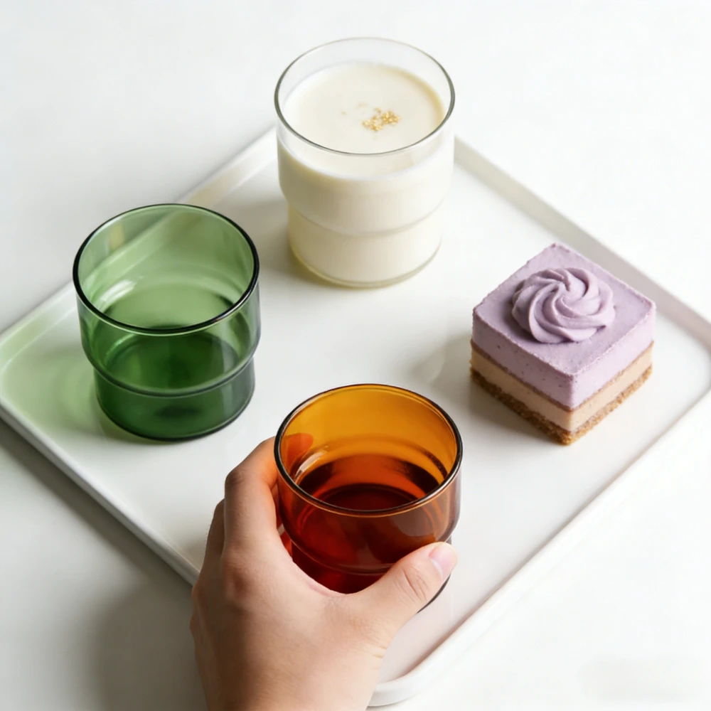 Origami-Stil Glasbecher Haushalt Hitzebeständige Borosilikat-Kaffeetasse Farbenfrohe Stapelbare Trinkwaren für Saft Büro Heimgebrauch