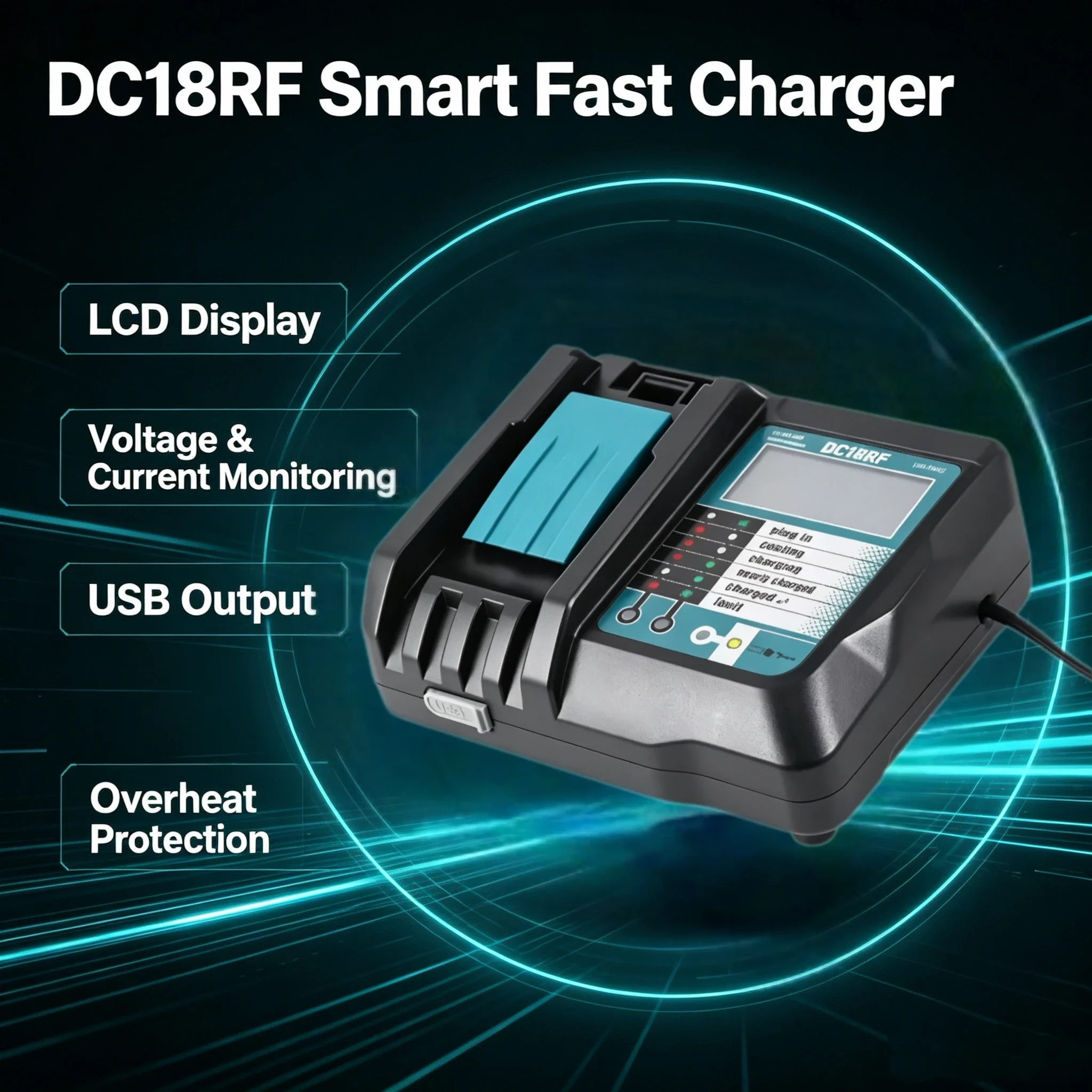 DC18RF Battery Charger For Makita 18V 14.4V LXT Lithium Battery LCD Display USB Port 3.5A Fast Charging