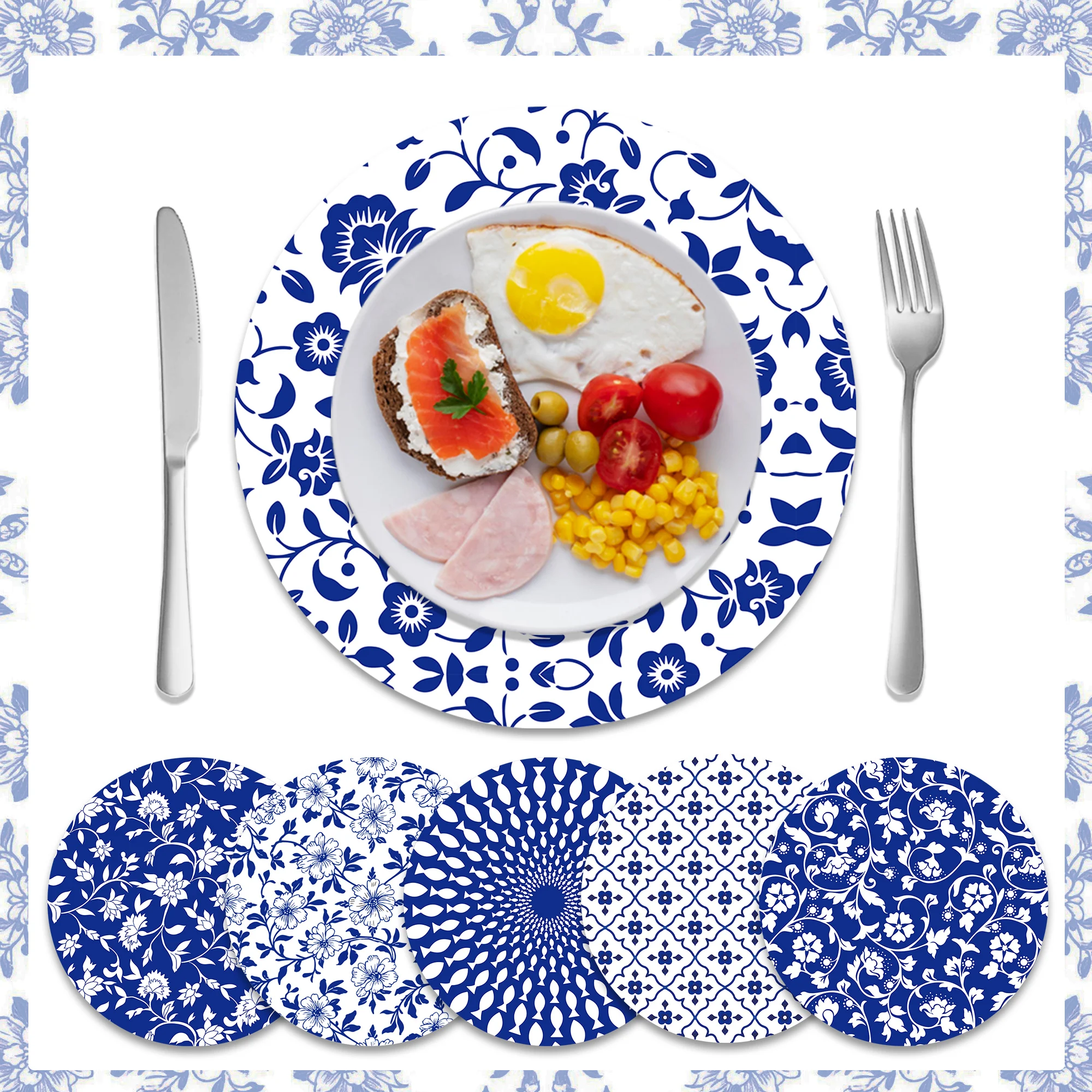 10/12 قطعة الخزف الأزرق والأبيض المتاح تحديد الموقع مجموعة الجدول الحصير طاولة طعام بات لطاولة العشاء زينة الحفلات