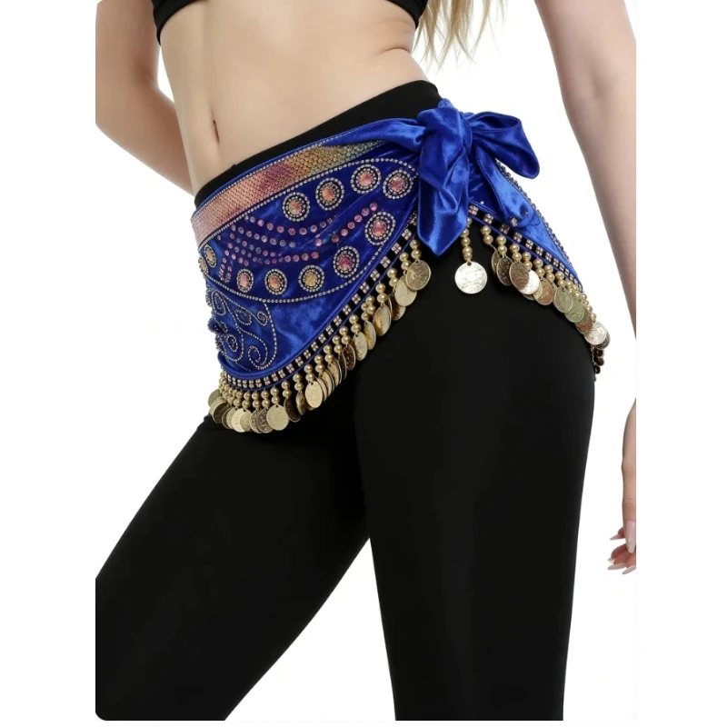 Baumwollstickerei Bauchtanz Hüfttuch 6 Farben Damen Orientalischer Indischer Bauchtanz Münzgürtel Unterrichts- und Übungskostüm Dekoration – Detail 6