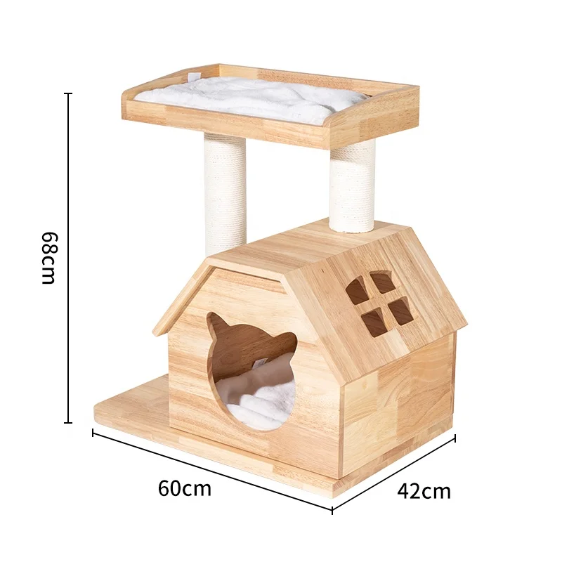 

Cat house wooden with cat scratching post cave solid kitty nest mini cat tree tower indoor sisal multi-level activity condo