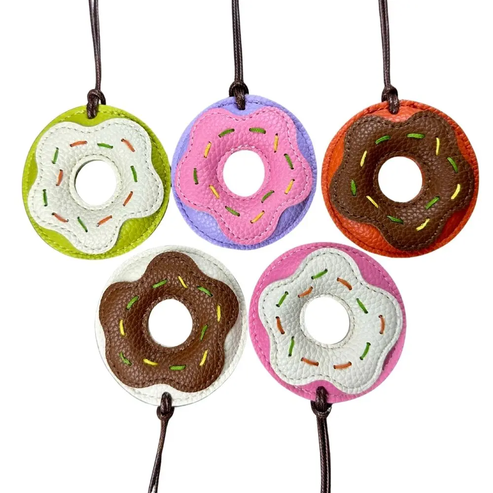 Donut Leather Bag Charm - Handcrafted Keychain with Wax Rope, 5 Colors-PU Leather-Ideal Gift For Bag Accessory/Women/Kids
