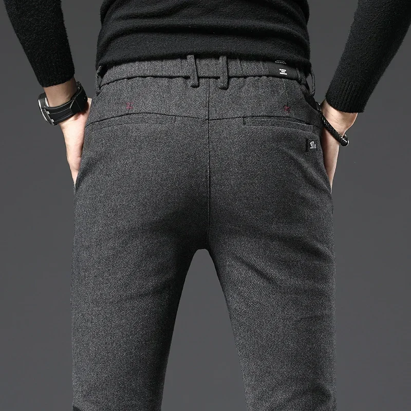 Autumn Winter New Thick Casual Pants Men Business Fashion Slim Stretch Black Blue Grey Brand Clothes Brushed Trousers Male 28-38