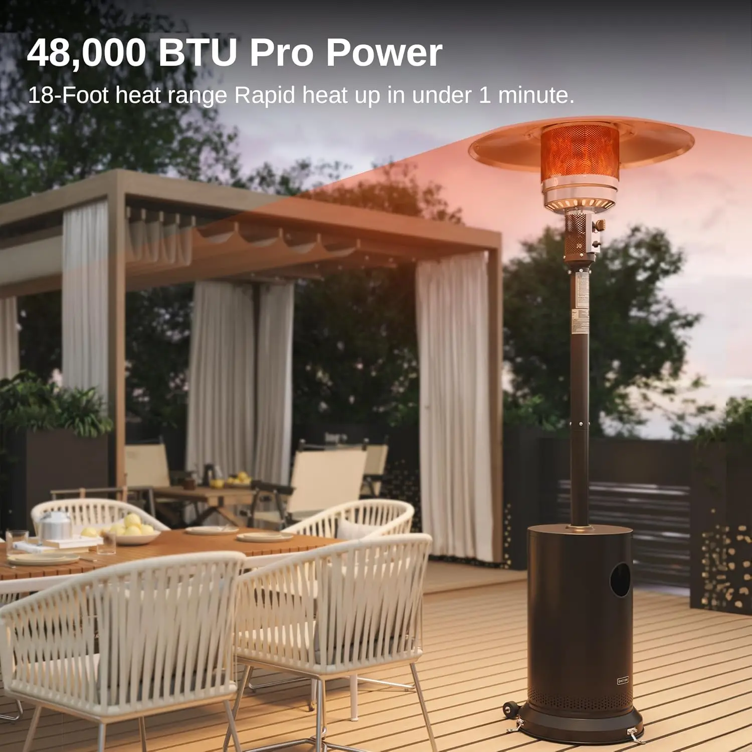 Patio Heater for Outdoor Use With Round Table Design, Double-Layer Stainless Steel Burner and Wheels