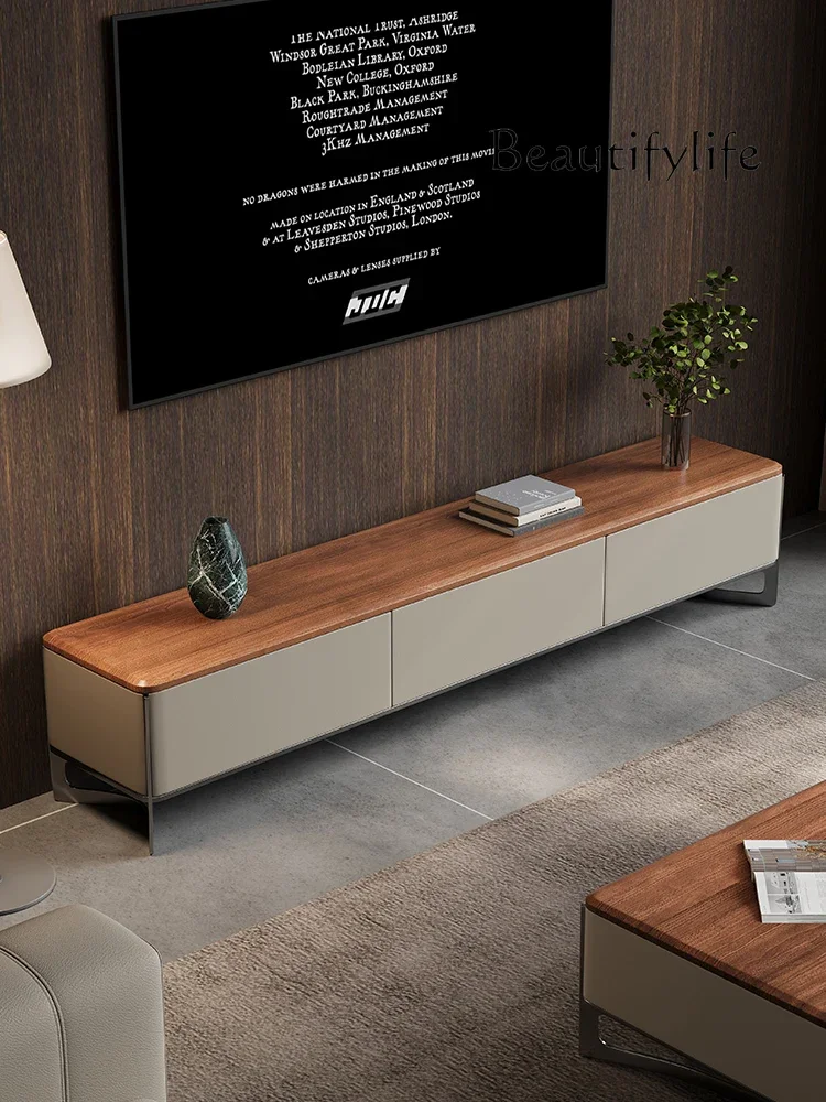 

SS Italian Minimalist TV Cabinet Storage Locker Integrated Living Room High-end Solid Wood TV Cabinet Floor