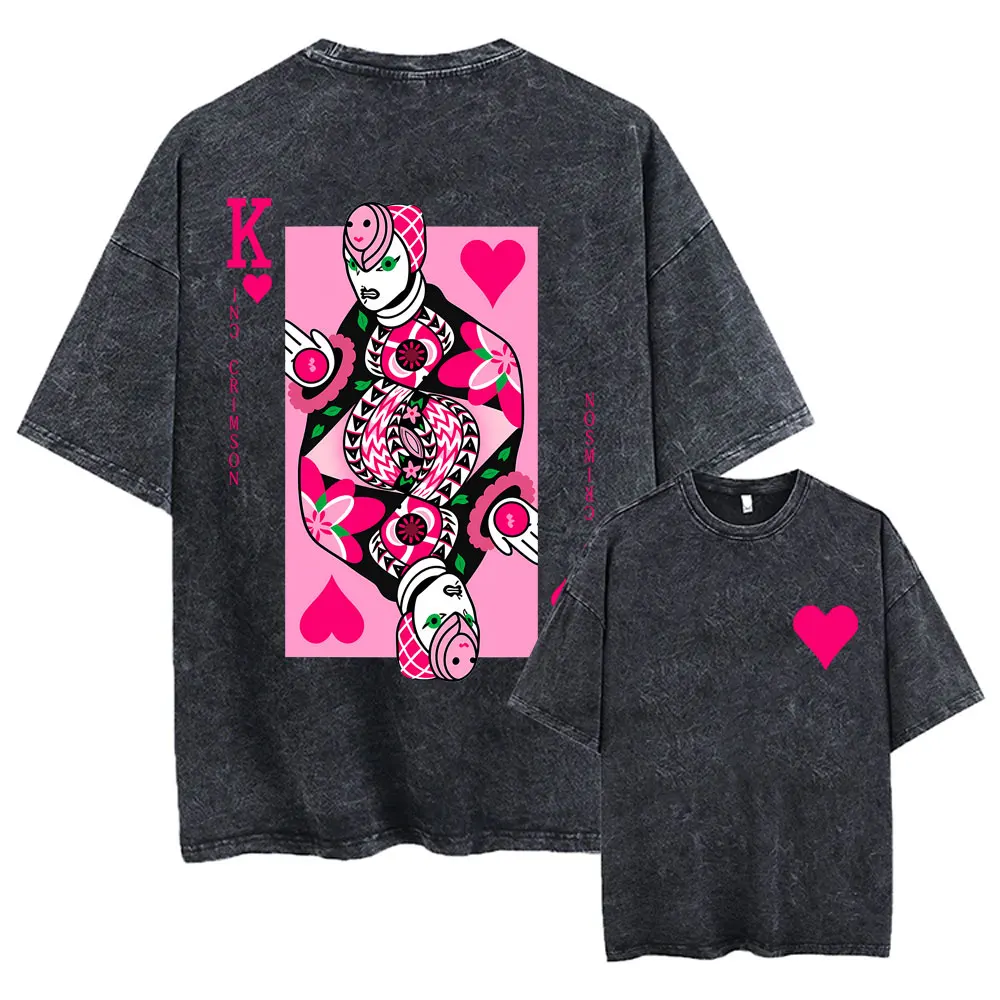 Washed Vintage Anime Jojo Bizarre Adventure Diavolo T-shirt Men Women Casual Fashion Oversized Short Sleeve T Shirts Streetwears