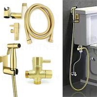 Stainless steel Gold Toilet Bidet Sprayer wc shower head set Douche Handheld water T valve Hose Muslim Kit bathroom cleaning u