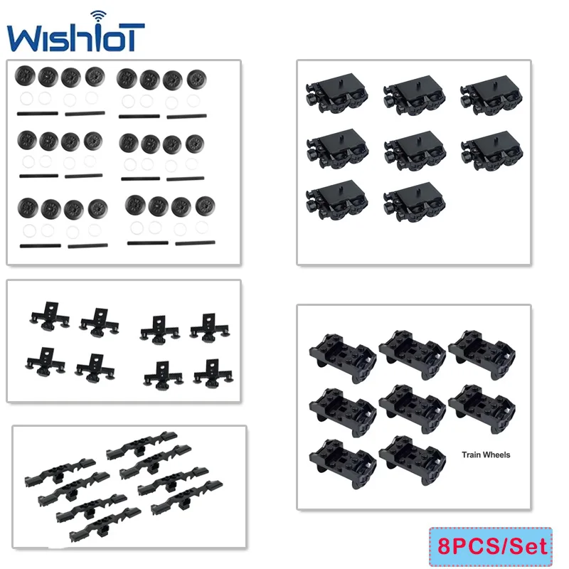 ชุดตัวต่อรถไฟ 8 ชิ้น เทคโนโลยีบล็อกแม่เหล็ก/โครงล้อรถไฟ/ชุดประกอบรอก ของเล่นตัวต่อ MOC อุปกรณ์เสริม
