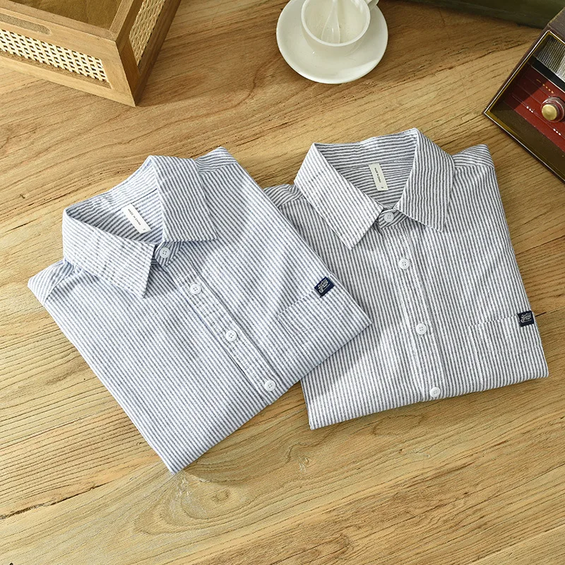 Japan Style Classical Striped Casual Shirt for Men Spring Autumn Fashion Good Quality 100% Cotton Loose Casual Streetwear Blouse