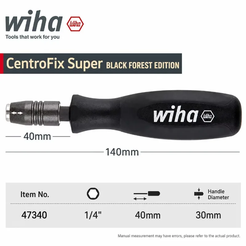 Wiha 47340 Quick Handle or 80196C 4Pcs Kit w/Pouch+Keychain Light+Bit CentroFix Super Black Forest Classic Optional