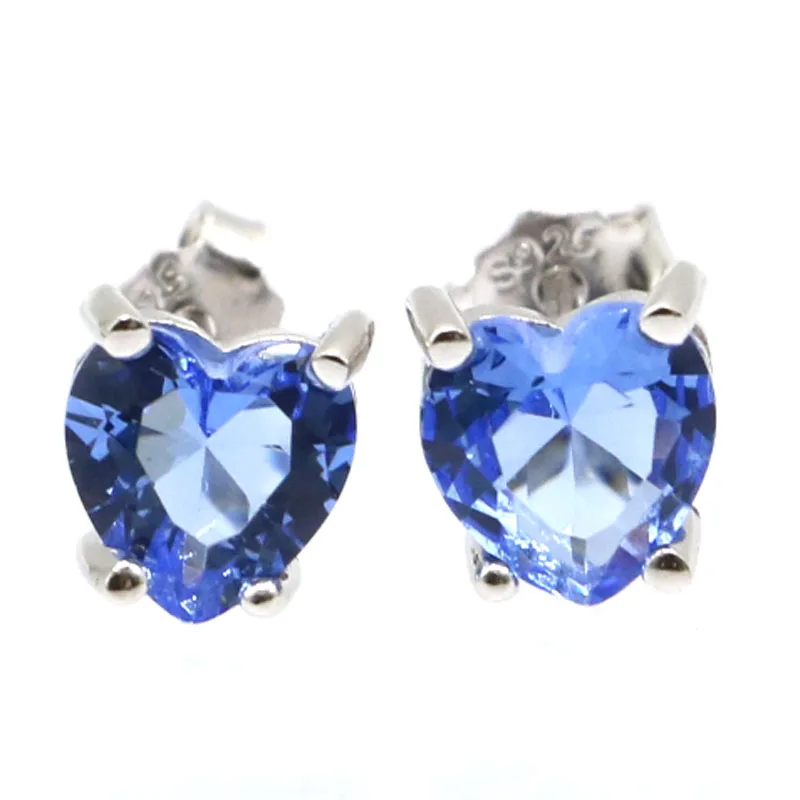 

925 Sterling Silver Stud Earrings 6x6mm Jazaz Lovely Heart 1g Rich Blue Violet Tanzanite Pink Kunzite Tanzanite