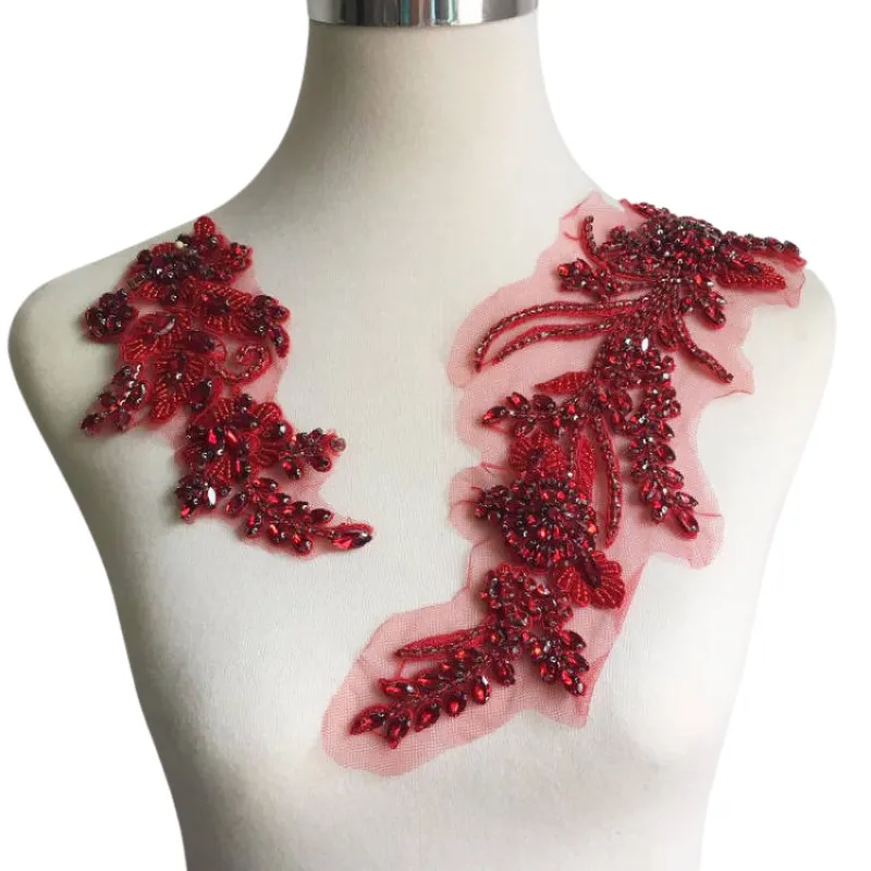 Hand genähte Glas bohrer Spiegel Blumen funkelnde Strass Mäntel Taillen bänder Schultern Hochzeits kleid DIY Patch. rs24392 – Detail 19