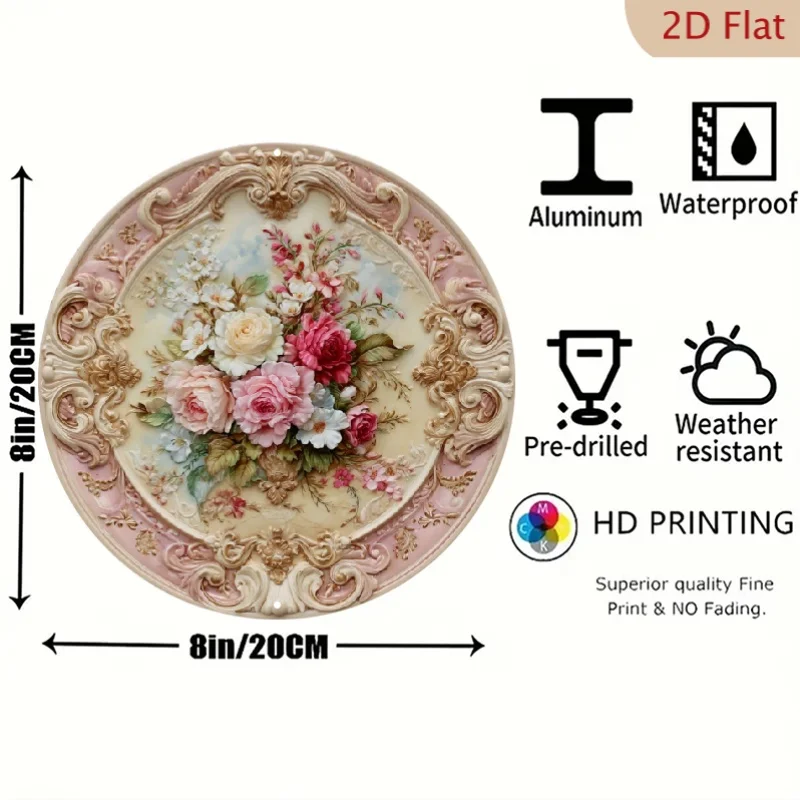 ArtPetal Vintage Flower Wall Art 8x8 Inch Gold Accent Aluminum Sign Retro Home Decor for Living Room