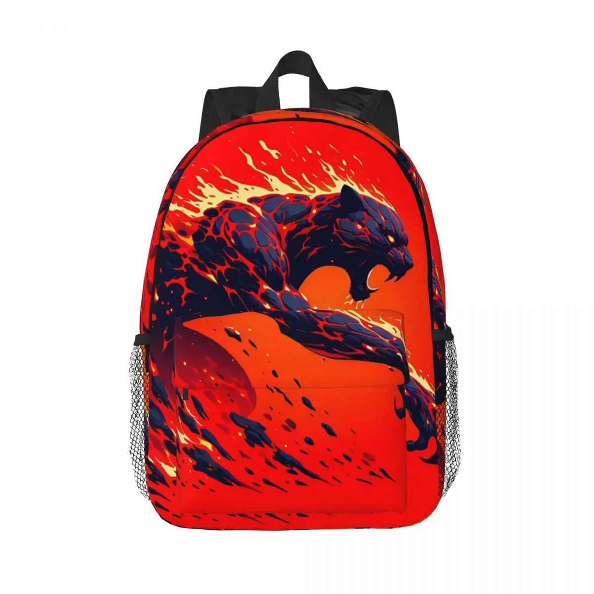 Black Panther Leopard Walking From Flame Backpack Daypack Large Capacity BookBag Shoulder Bags for Men Women Kids School Bag