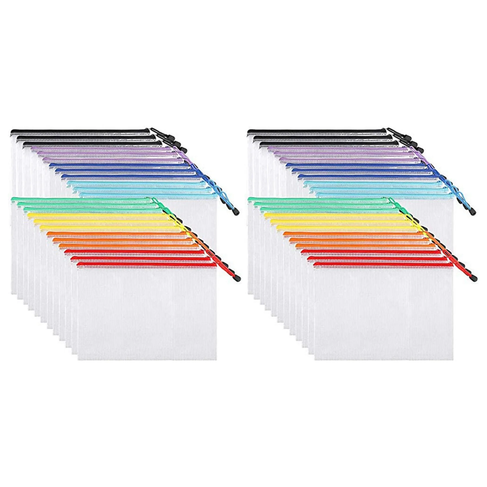 

Solid 48Pcs Mesh Zipper Pouch Document Bag, Plastic Zip File Folders, Letter Size/A4 Size, For Office Supplies
