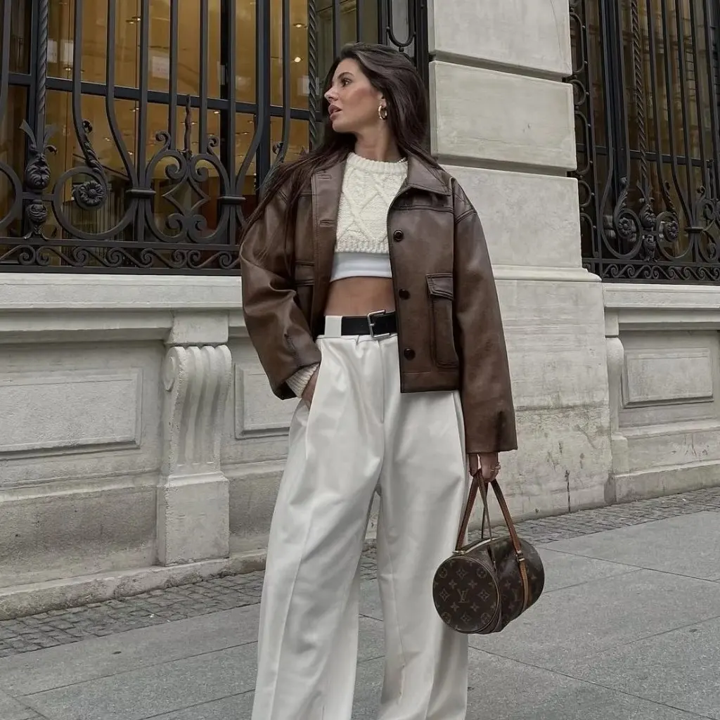 Veste en cuir marron rétro pour femmes, revers à simple boutonnage, INS européen et américain, ample, beau haut en cuir PU pour l'automne