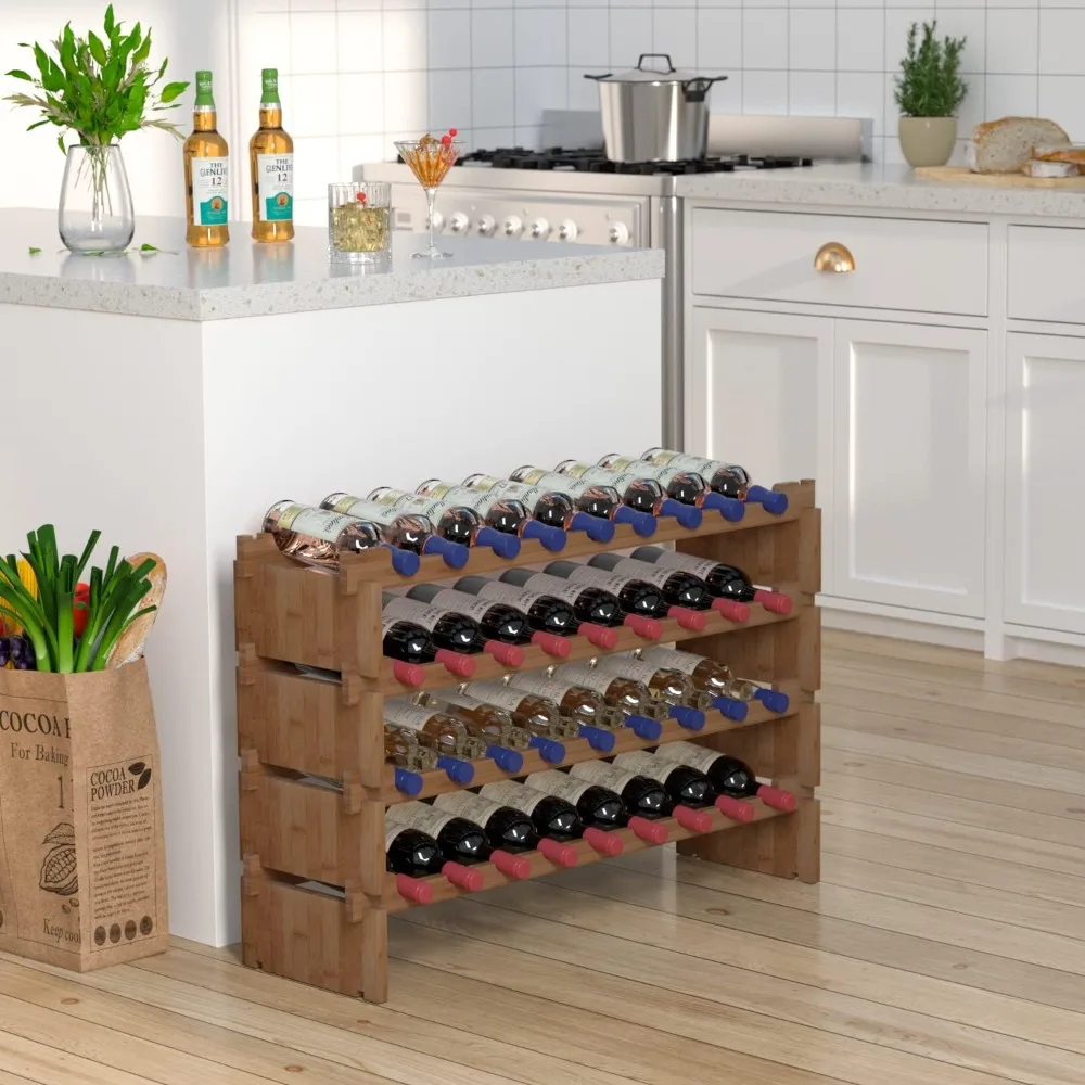 Rack de vinho domax piso autônomo - bancada de prateleiras de vinho para 36 garrafas, suporte de armazenamento de madeira empilhável de 4 camadas, 33,5 pol. de largura (marca