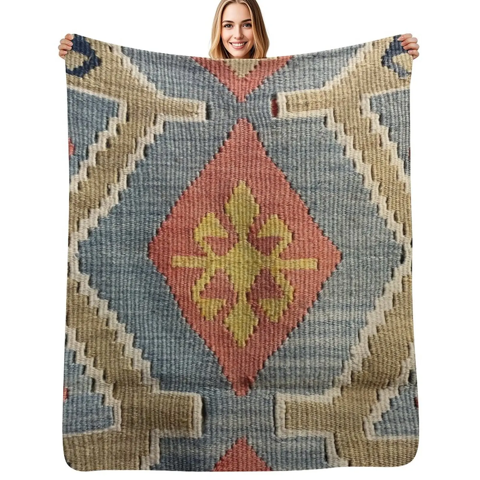 

Decorative Kilim, Navaho Weave, Woven Textile Throw Blanket Ultra Soft Flannel Fleece Blanket for All Seasons