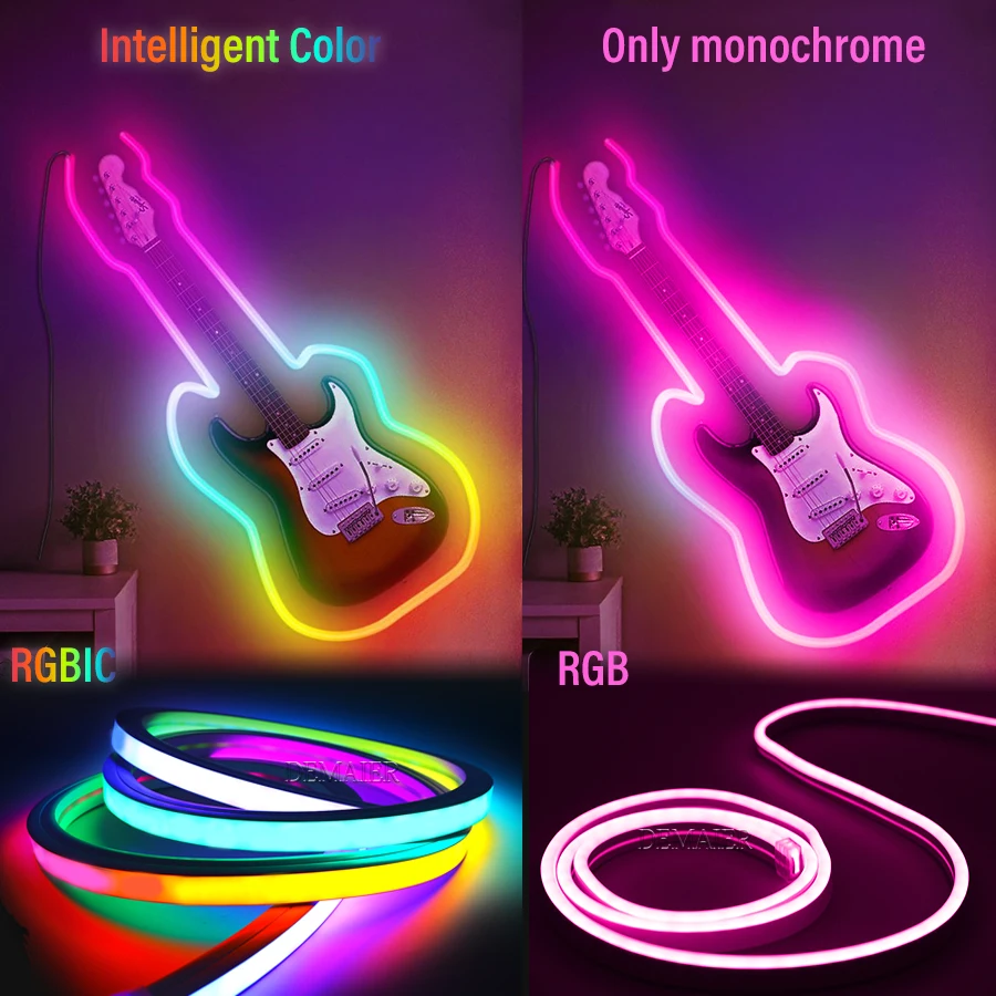 12V flexible led RGBIC LED Neon Rope Light ws2812b with Music  App, 16 Million DIY Colors, Works with Alexa, Google Assistant