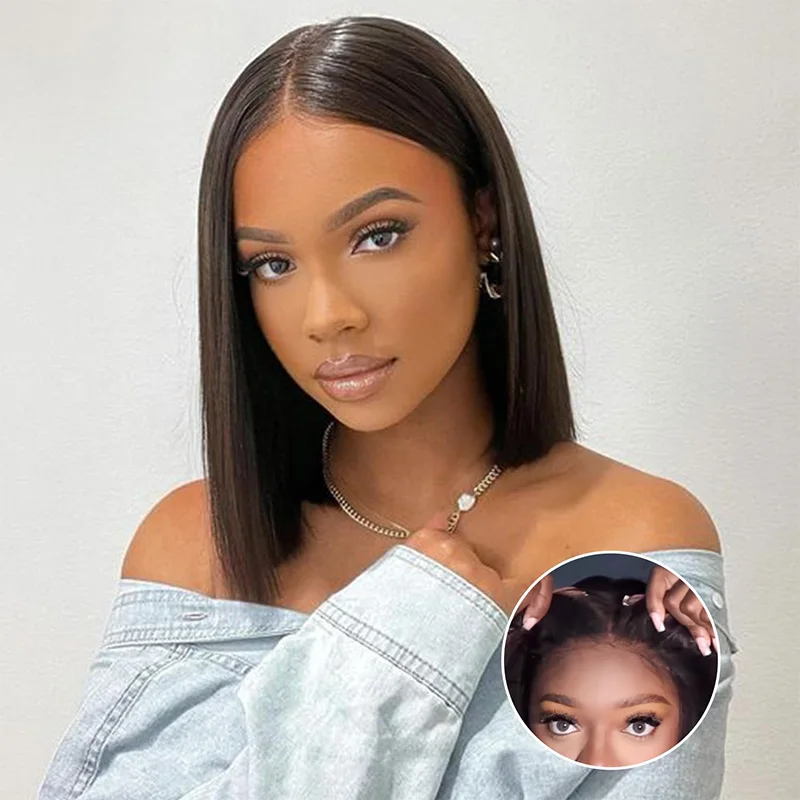 Short Straight Bob Wig 13x4 Lace Front Human Hair Wigs For Women Brazilian HD Lace Frontal Wig Glueless Wigs Human Hair 180D