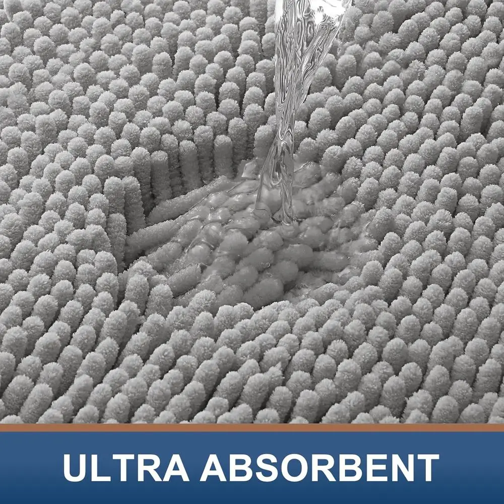 59x35 Soft & Absorbent Chenille Bath Rug, Machine Washable, Non-Slip Shaggy Mat for Shower, Tub, and Floor, Light Grey Home Deco