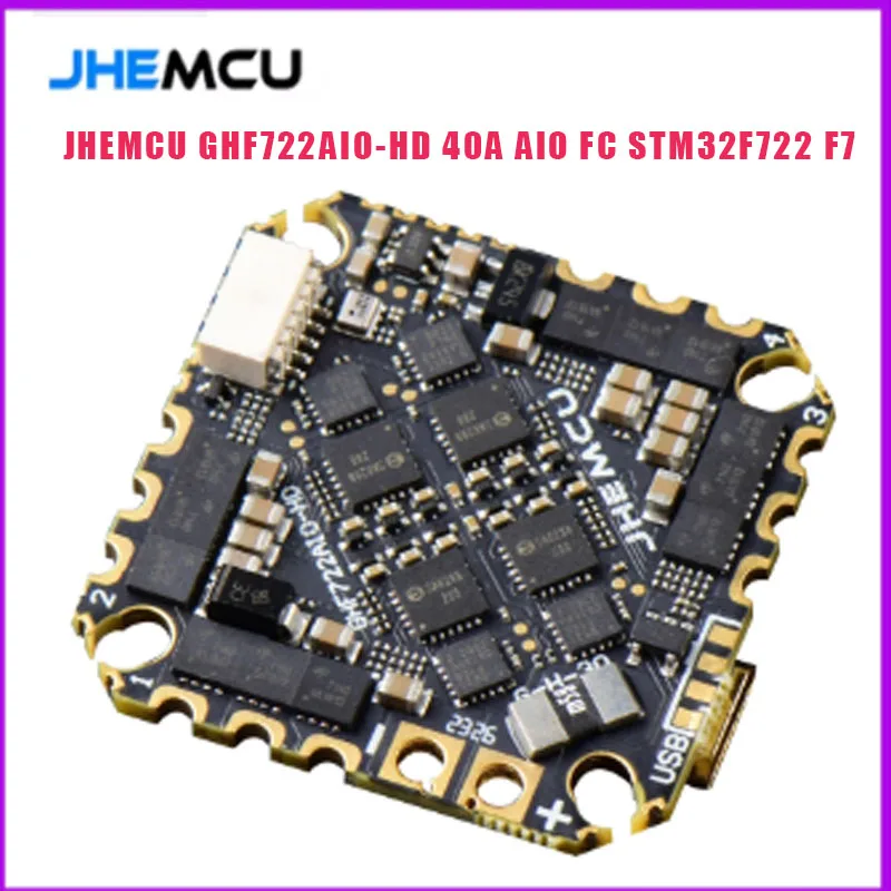 JHEMCU GHF722AIO-HD 40A AIO FC STM32F722 F7 MCU + 40A BLHeli_32 4-in-1 ESC 2-6S HV 20×20mm Betaflight OSD USB-C Digital HD Ready