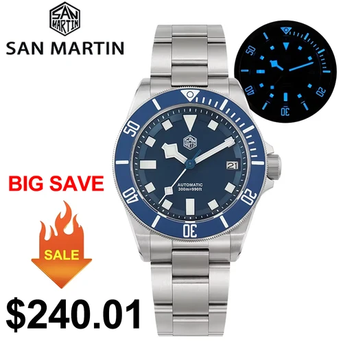 San Martin SN0121T reloj de buceo de titanio NH35 relojes de movimiento automático Grade2 titanio 120 clic impermeable 300m reloj de pulsera
