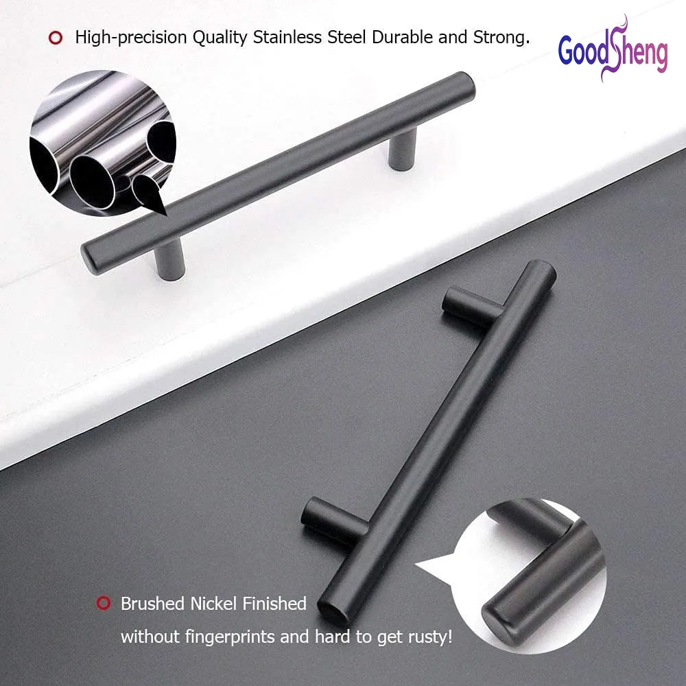 GOODSHENG 10 Pack Matte Black Stainless Steel Cabinet Pulls, Kitchen Drawer Handles Hardware for Cabinet Cupboard Wardrobe