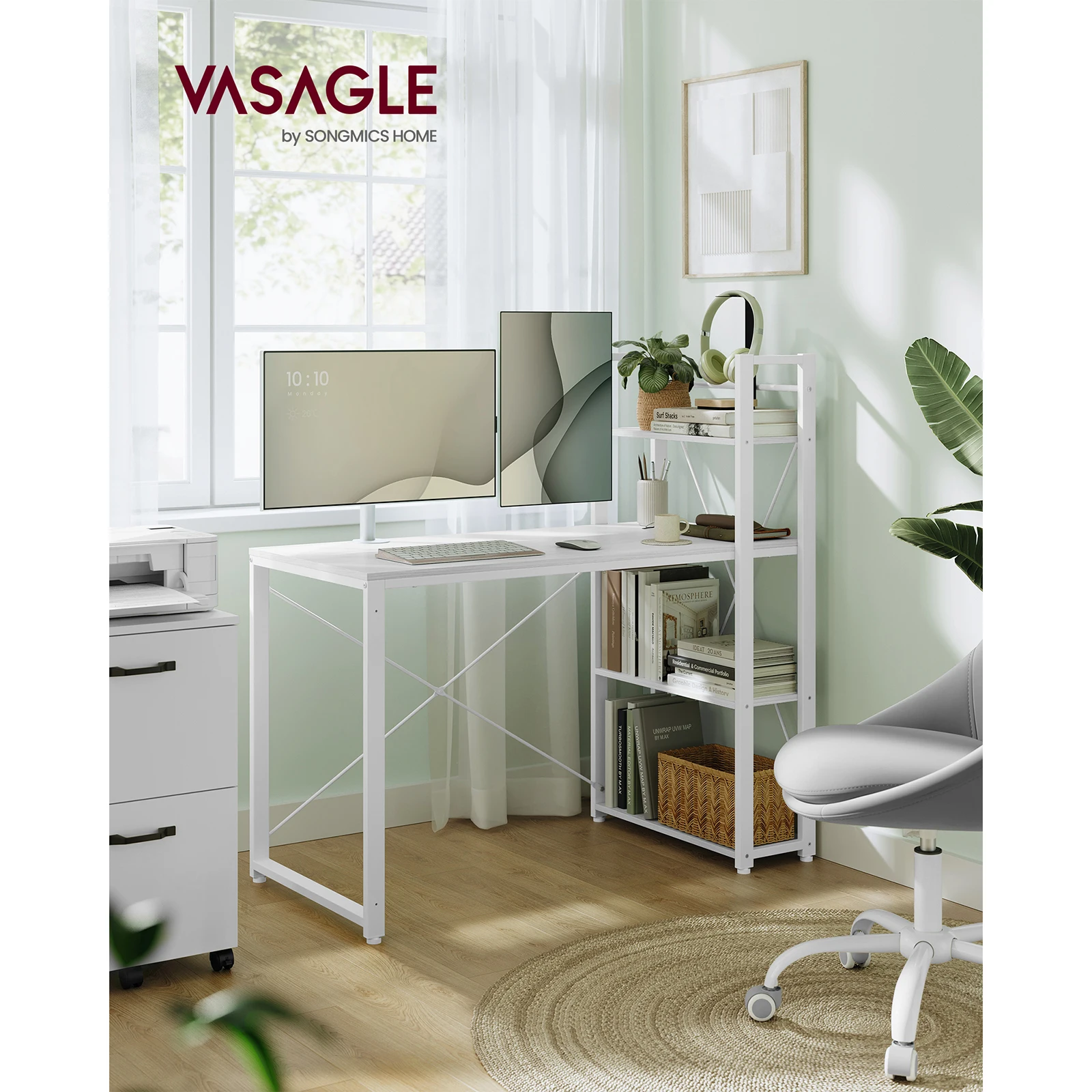 VASAGLE Computer Desk, Writing Desk with Storage Shelves on Left or Right, 120 cm Wide Home Office Desk, for Study