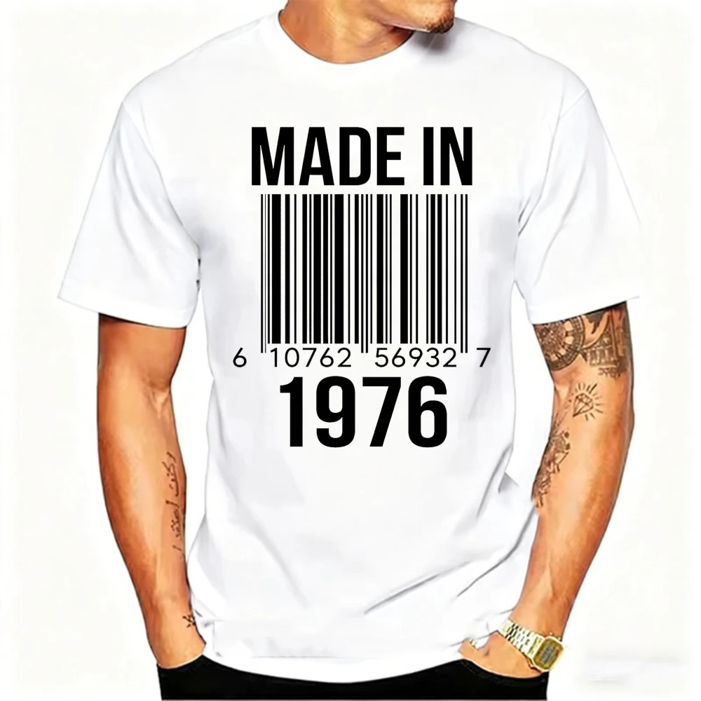 Bar Code Preview Made in 1976 50th Year Old Birthday Gifts Mens Graphic Tshirts  Men Clothing Harajuku