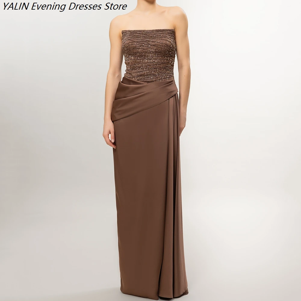 

Women's Straight Evening Dresses Floor-length Strapless Sleeveless Prom Dresses Fashion Sequined Side-split Customized Gowns