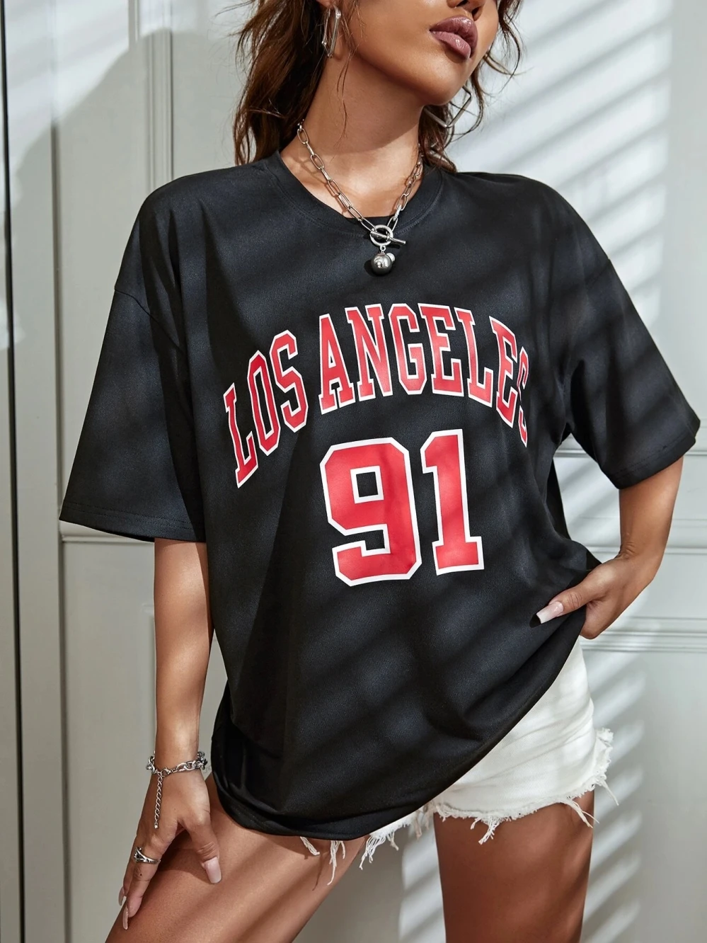 Los Angeles 91 Team Uniform Print T Shirt Women Fashion Casual T-Shirt Novelty Funny Tee Summer Breathable Short Sleeve