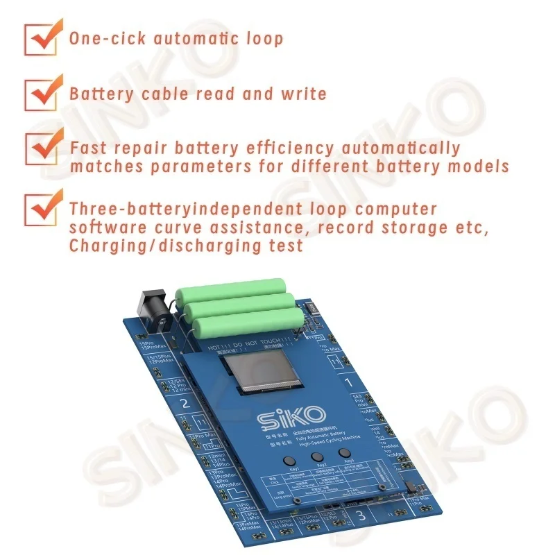 جهاز اختبار دورة البطارية الأوتوماتيكي بالكامل ثلاثي القنوات لسلسلة iPhone 11-15 آلة اختبار الشحن والتفريغ السريع للبطارية ​