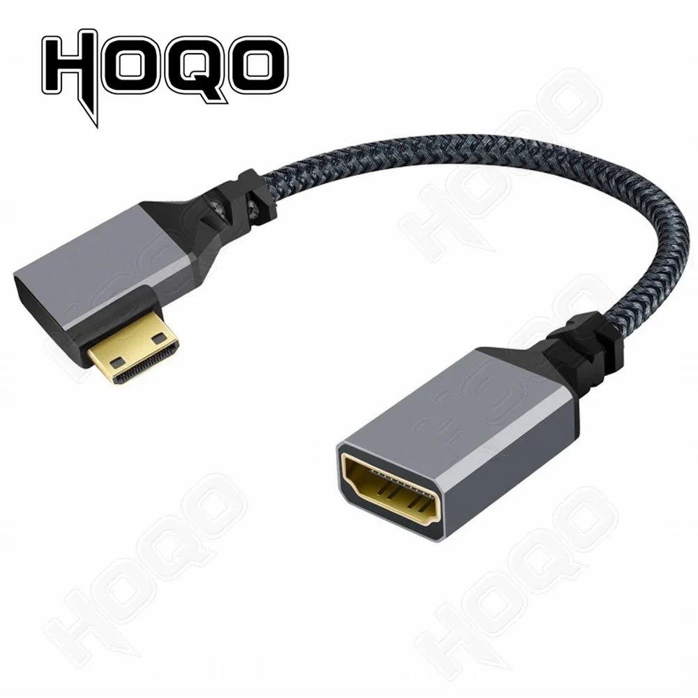 20cm 4K Mini hdmi to HDMI Female Elbow short cable 4K 60HZ HDMI extension for Tablet Camcorder MP4 Camera Display Braided