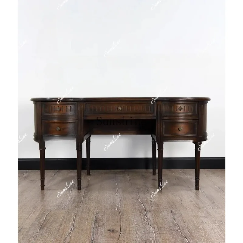 Republic of China retro nostalgic home solid wood leather surface computer homestay club villa design table  FT