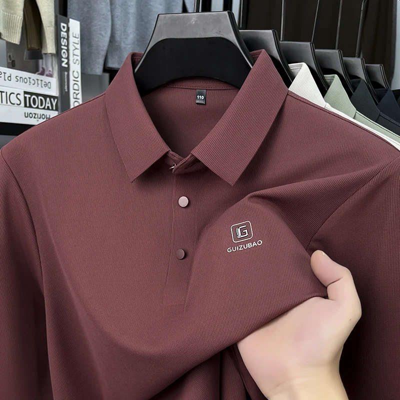 الراقية العلامة التجارية إلكتروني تنقش طويلة الأكمام قميص بولو الرجال أزياء جديدة نمط الراحة الأعمال عارضة الربيع الخريف التلبيب تي شيرت #4