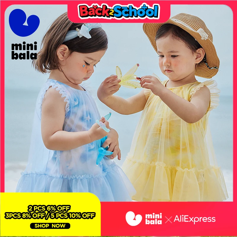 

Миниатюрное сетчатое платье с принтом тай-дай для маленьких девочек, милое мягкое платье трапециевидной формы с развевающимися рукавами для летних вечеринок