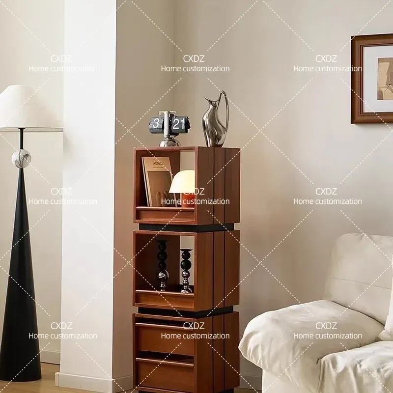 360 Degree Rotating Solid Wood Bookshelf Floor to Ceiling Bookcase Living Room Wine Cabinet Storage Rack Display Shelf for