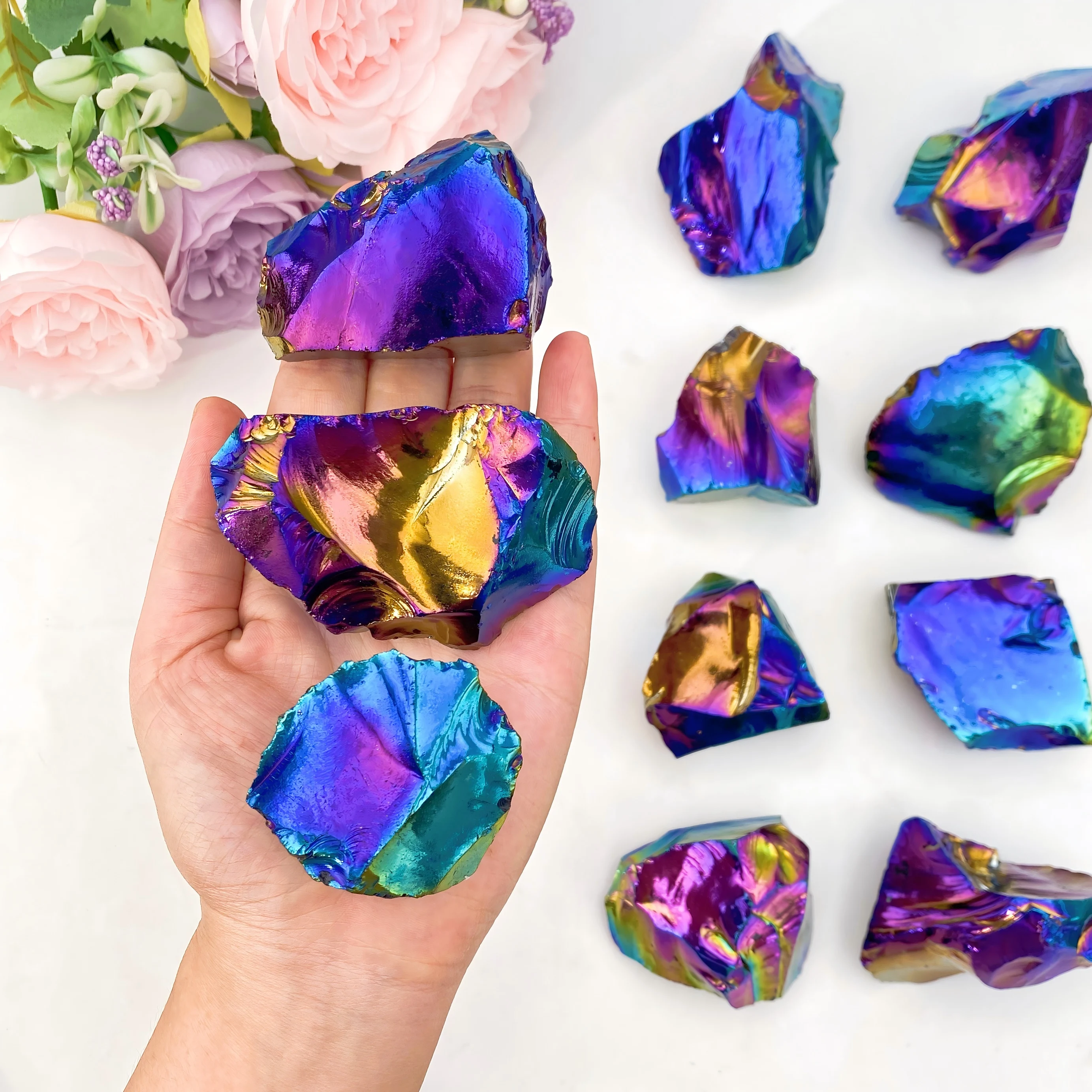 Random 1PC High Quality Aura Obsidian Raw Stone Natural Crystal Raw Stone,Gemstone Jewelry,Healing Crystal,Birthday Gift.