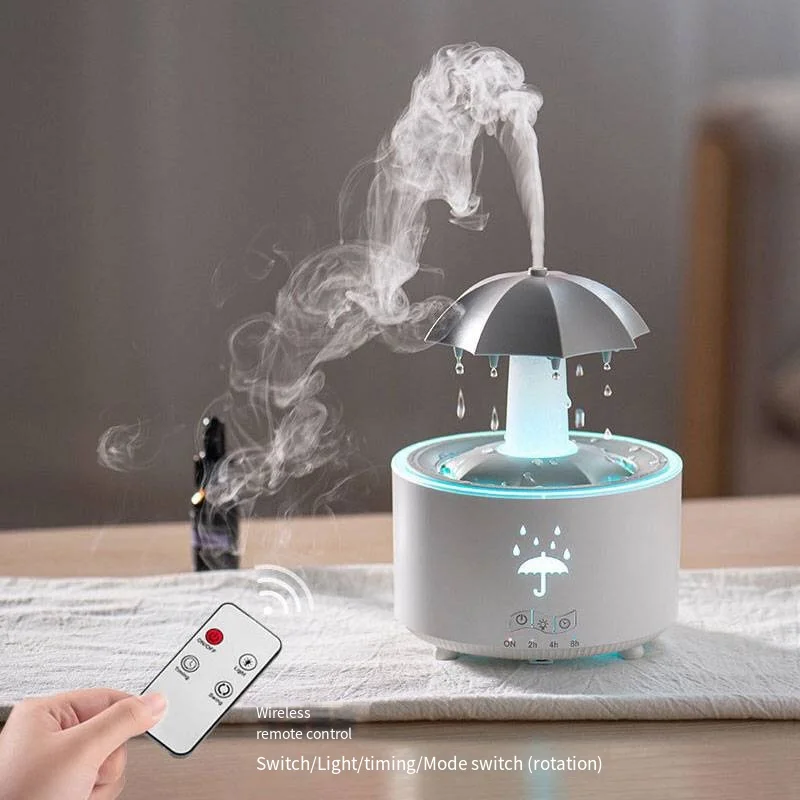 Hot selling Rainbow Raindrop Humidifier Home Night Light Mushroom Desktop Silent Rain Cloud Aromatherapy Machine