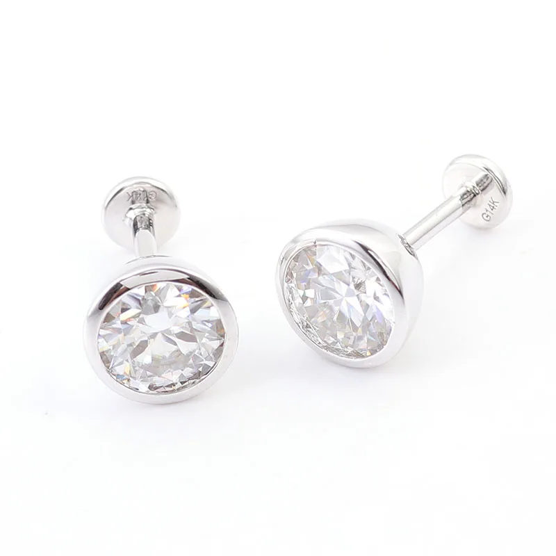 

Earrings Female Luxury 1ct Round Cut Silica Diamond 14k Gold Stud Earrings Framed Set Silica Fine Jewelry Hot Sale