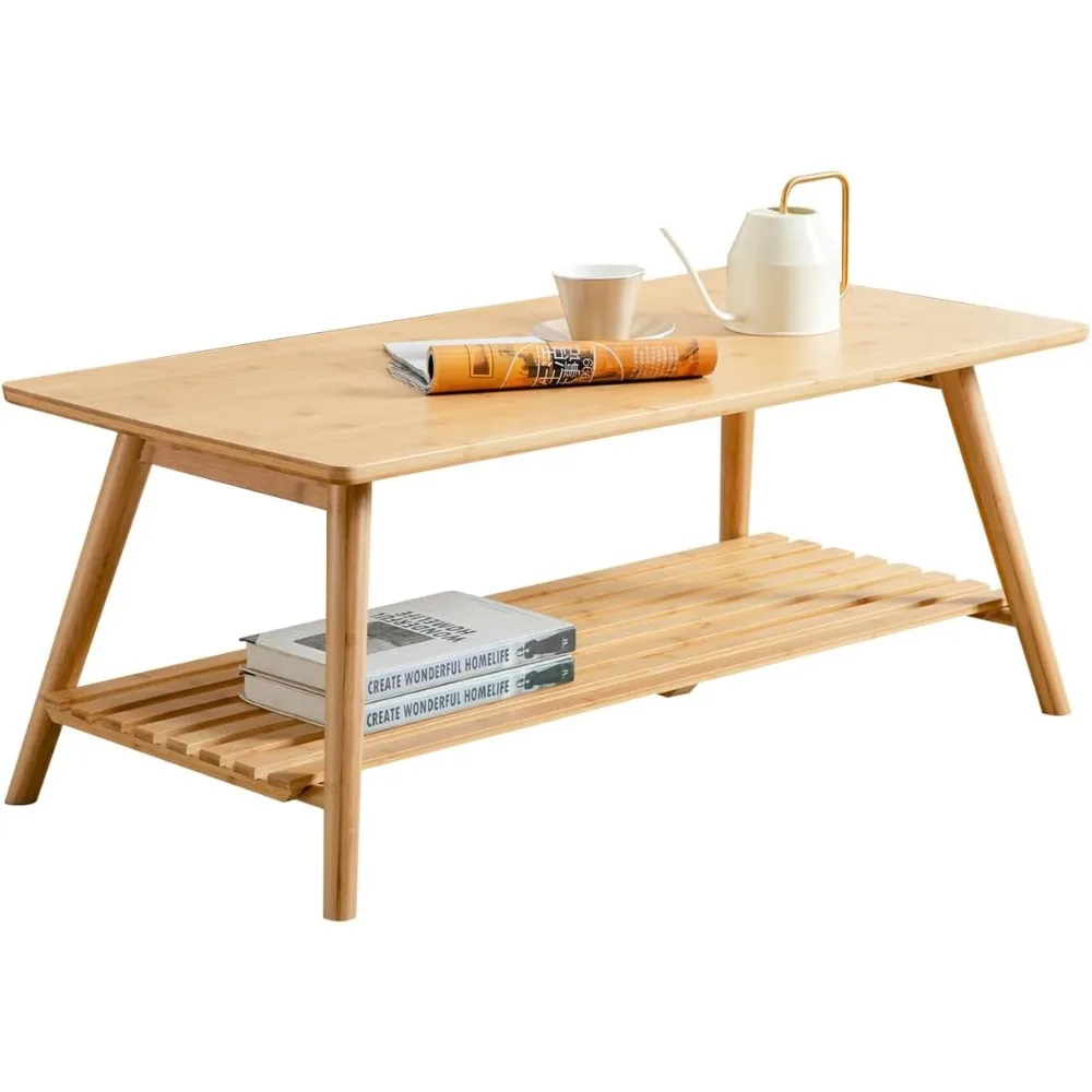 

Журнальный столик, складной бамбуковый стол середины века, подставка для телевизора с открытой полкой для хранения, центральный стол для мебели для гостиной