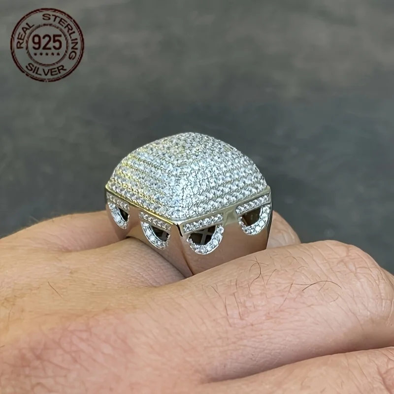 

Iced Out купол квадратный кластер хип-хоп рэпер кольцо на мизинец твердые кольца из стерлингового серебра 925 пробы для мужчин подарок на годовщину