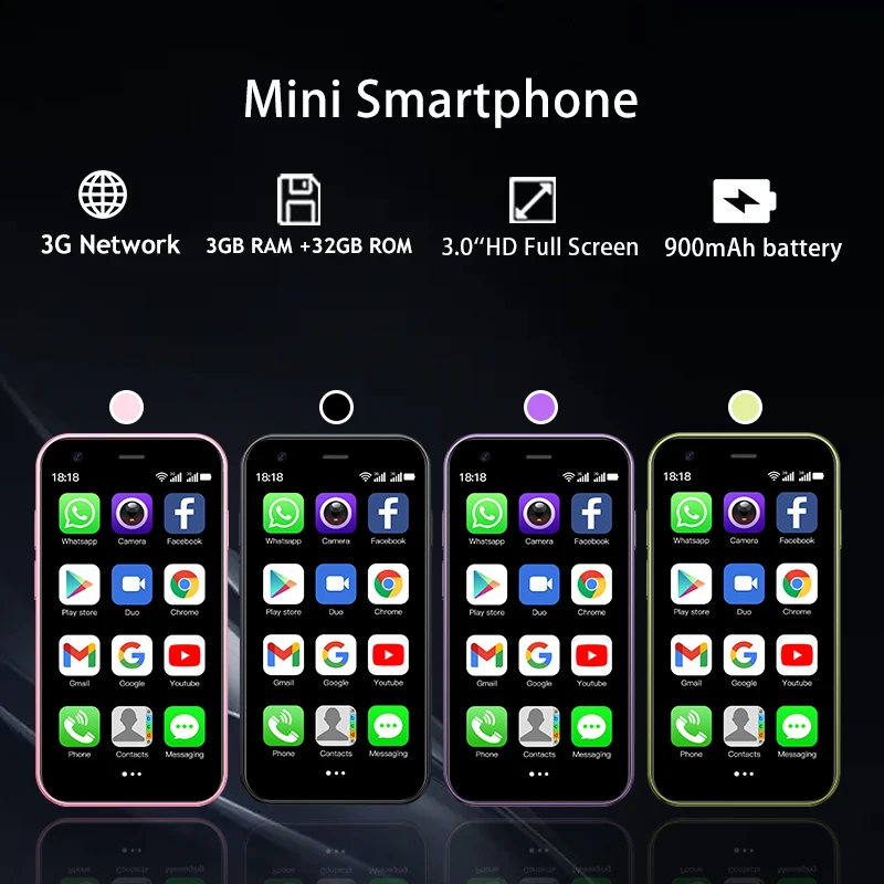 Global Compact Android Phone Mini 24 3+32GB RAM Dual SIM Card Palm Portable Multi Color Optional Smart Backup Phone Student Gift