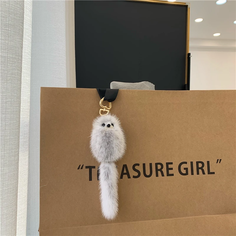 Fashion Real Natural Mink Fur Little Fox Doll Ladies Bag Pendant Car Key Chain Pendant Mobile Phone Pendant Bag Accessories